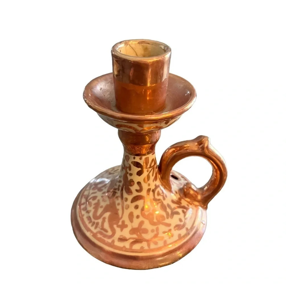 Vintage Lusterware Finger Handle Candle Holder Spain